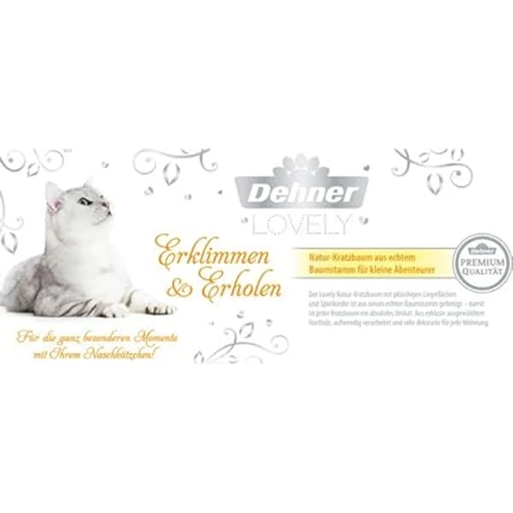 Dehner Premium Katzen-Kratzbaum Nero, ca. 109 x 50 x 40 cm, Holz/Plüsch, braun/weiß – Bild 3