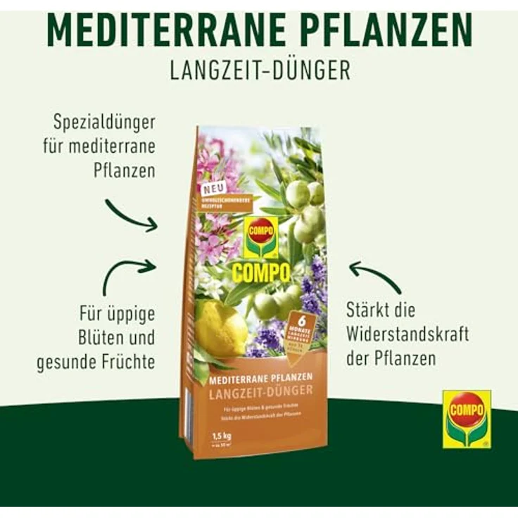 Compo Mediterrane Pflanzen Langzeit-Dünger, 1,5 kg Beutel – Bild 2