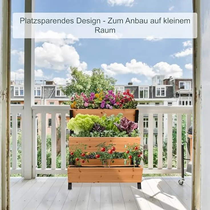 Relaxdays Vertikalbeet, Hochbeet aus Holz mit 5 Kästen, platzsparendes Etagenbeet für Balkon und Terrasse, orange/schwarz, HxBxT: 82 x 75 x 90 cm – Bild 3