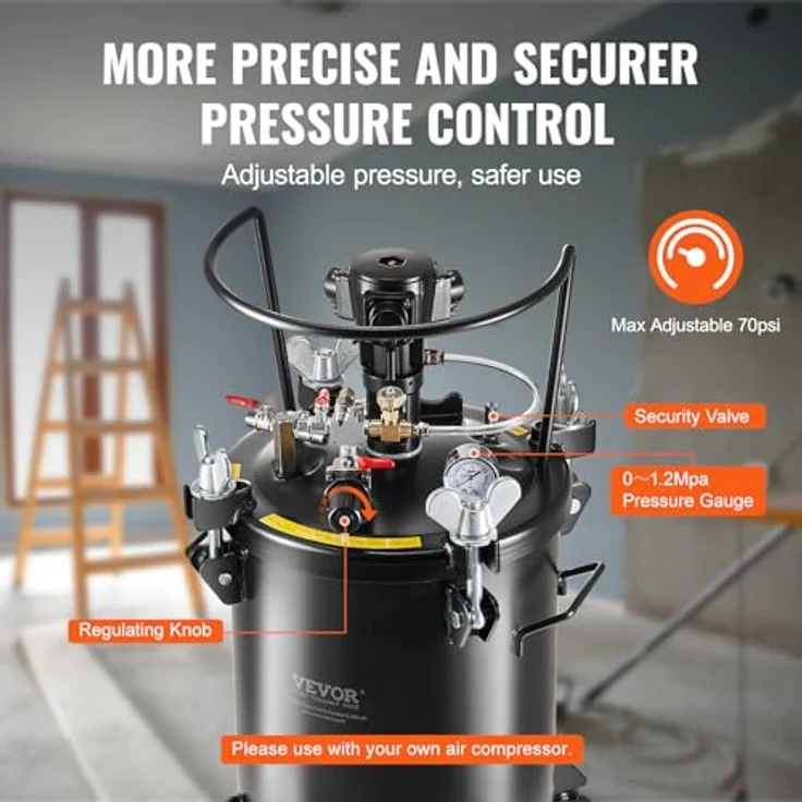 VEVOR Druckbehälter für Sprühfarbe, 30 L Vollautomatisch mit Rührfunktion und 70 psi Einstellbarem Druck, Farbbehälter mit 4-mm Spritzpistole und Schläuchen für Malerei – Bild 5