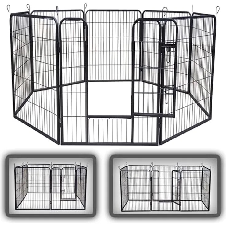 zoomundo Welpenauslauf XL 100cm hoch, 8-Eck Laufgitter aus pulverbeschichtetem Metall, Black Edition, Maße 236,5 x 77 cm, geeignet für Kleintiere