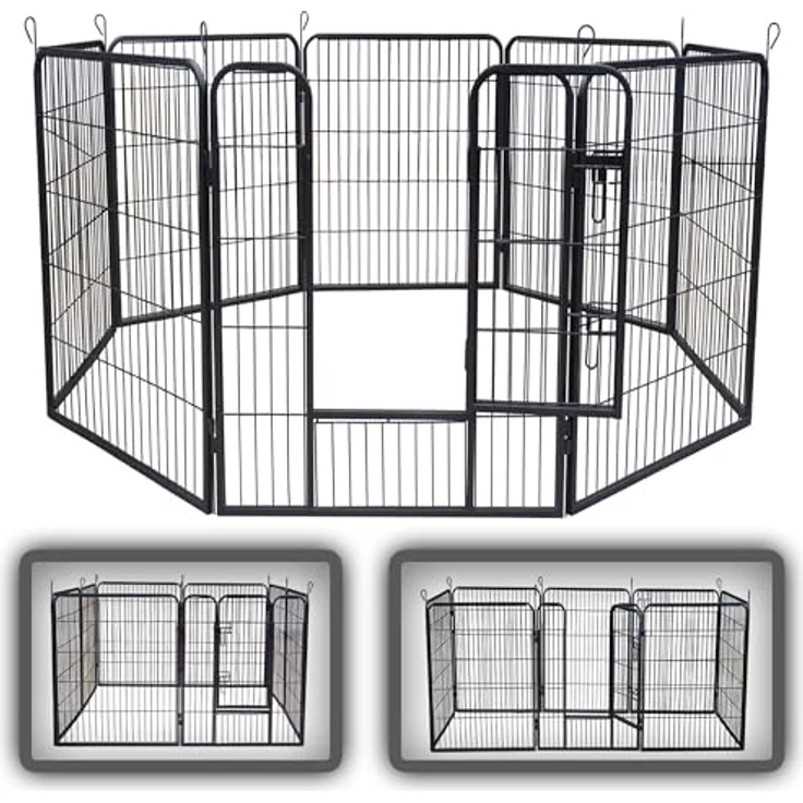 zoomundo Welpenauslauf XL 100cm hoch, 8-Eck Laufgitter aus pulverbeschichtetem Metall, Black Edition, Maße 236,5 x 77 cm, geeignet für Kleintiere – Bild 1