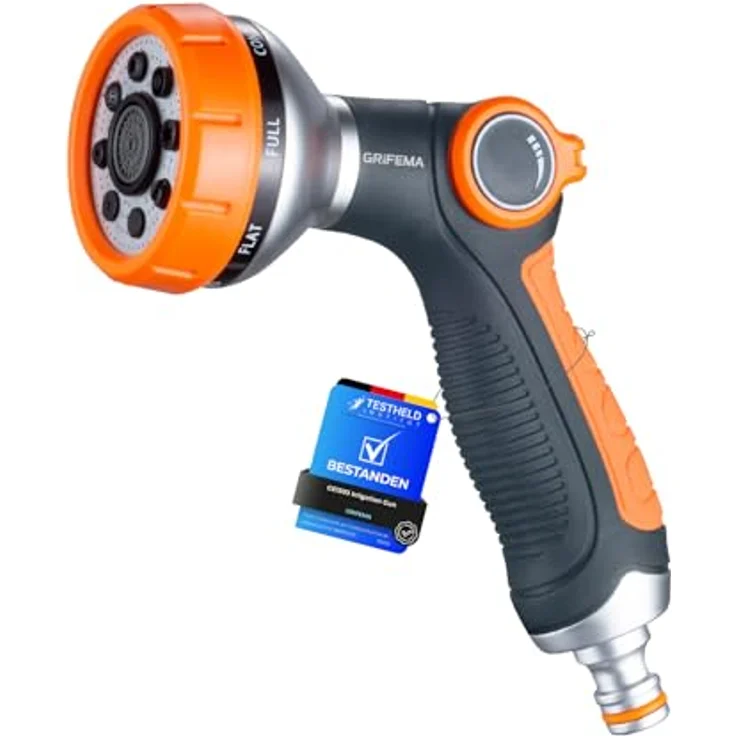 GRIFEMA GE1303 Gartenbrause, Handbrause mit 8 Bewässerungsmustern und einstellbarem Wasserdurchfluss für Gartenbewässerung, Autowäsche und Haustierdusche – Bild 1