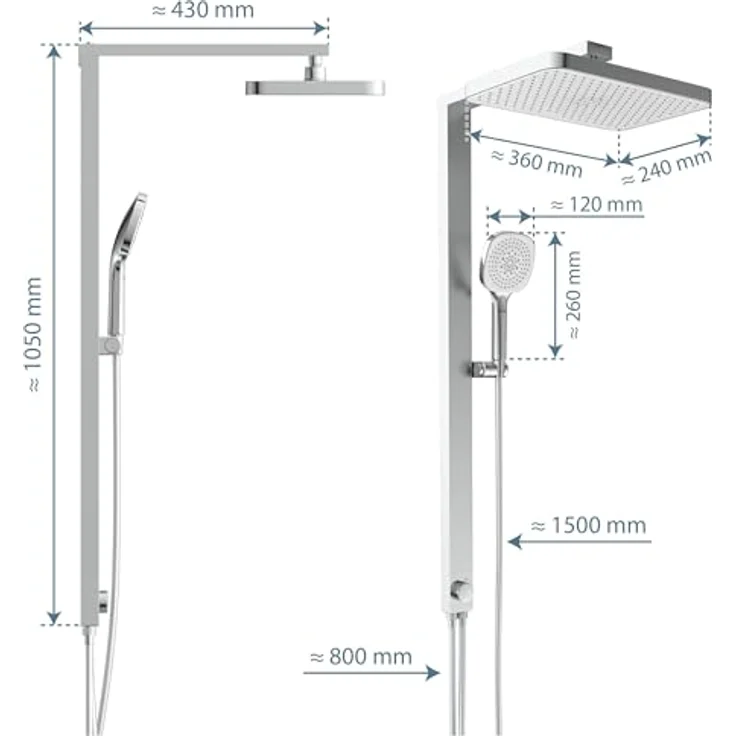 Schütte Brausegarnitur LA PALMA, Regendusche mit Antikalk-Beschichtung, 3 Strahlarten, Höhenverstellbar 105 cm, Komplett-Set, wassersparend – Bild 5