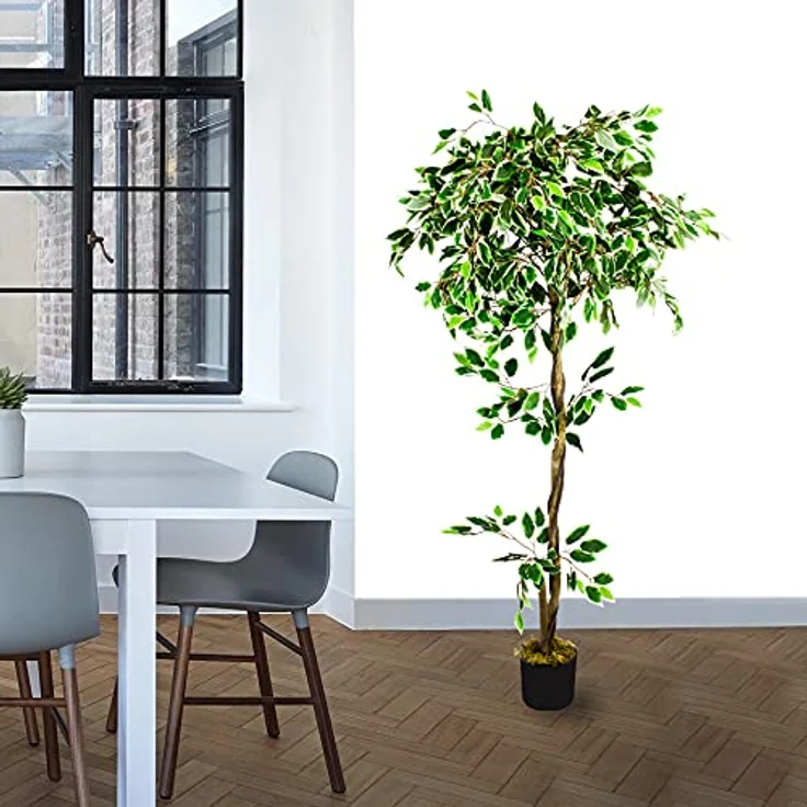 Decovego Kunstpflanze Künstliche Pflanze Benjamin Ficus 160 cm Plastik Pflanzen Zimmerpflanze wie Echt Innendekoration – Bild 3