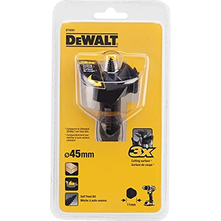 Dewalt Forstnerbohrer Rapidbohrer DT4581-QZ, 45 mm mit 3 extra scharfen Schneidkanten und aggressiver Zentrierspitze für saubere Holzbohrungen – Bild 2
