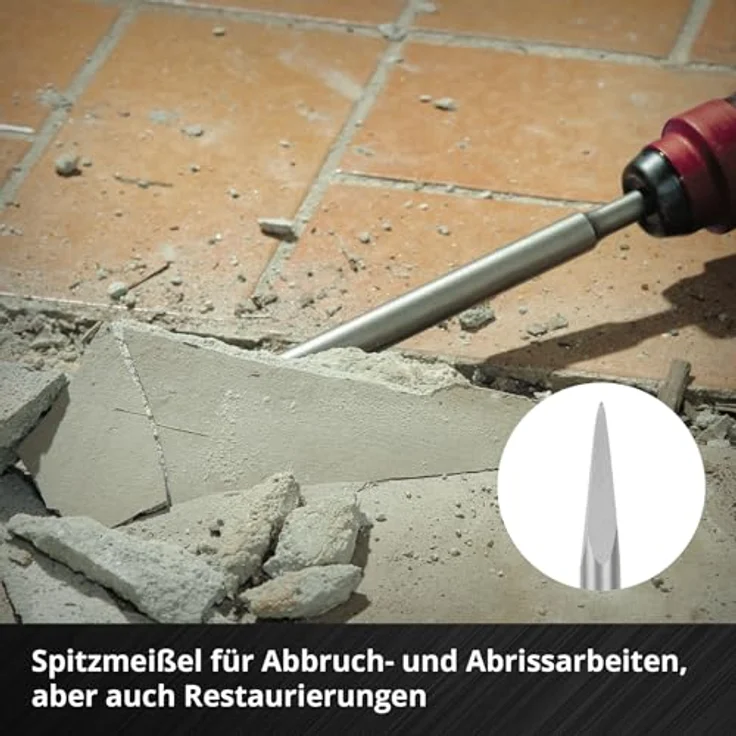 Einhell Original 3-tlg. SDS Plus Meißel-Set, 250 mm (Spitzmeißel, 20 mm Flachmeißel, 40 mm Spatmeißel aus langlebigem 40Cr Stahl) – Bild 5