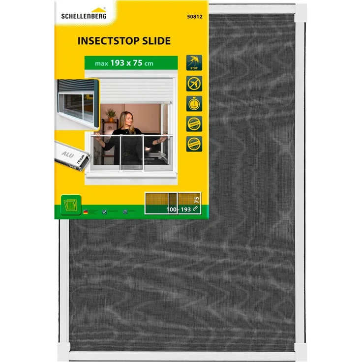 SCHELLENBERG Insektenschutz-Fensterrahmen Fliegengitter Schiebefenster, ausziehbar bis max. 75 x 100 - 193 cm, weiß und anthrazit