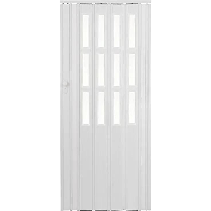 Falttür Schiebetür weiss farben mit Schloss und Fenster Höhe 203 cm Einbaubreite bis 85 cm Doppelwandprofil Neu