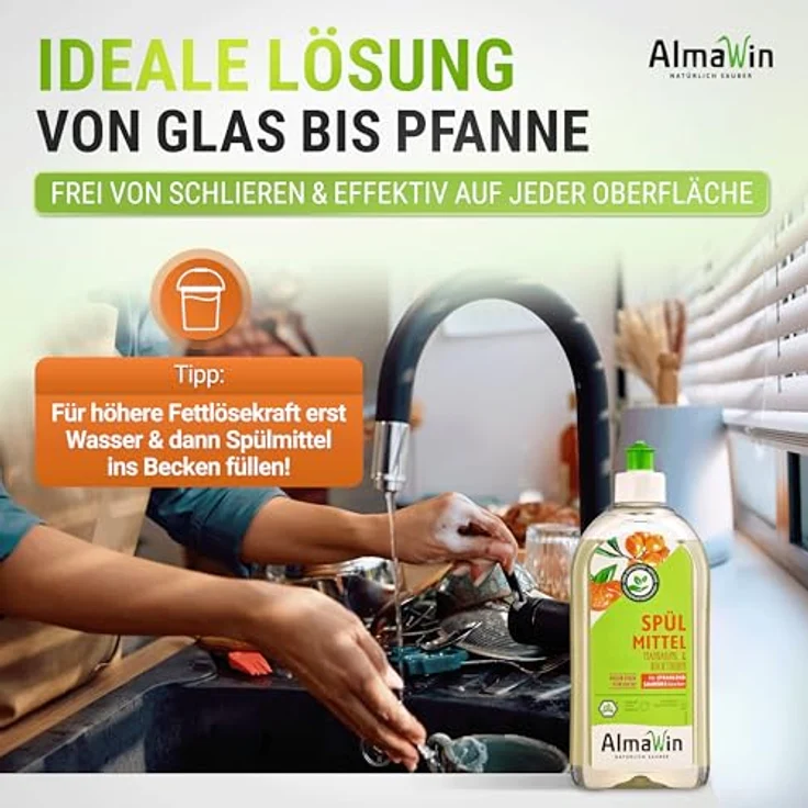 Almawin Geschirrspülmittel Sanddorn Mandarine, 20L, öko-zertifiziert, hautmild mit Sanddorn-Extrakt und Weizenproteinen – Bild 6