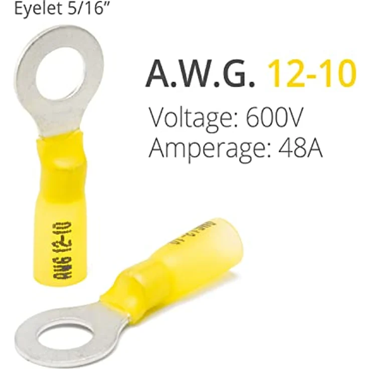 Wirefy Gelbe Ringkabelschuhe M8, Lötfreie Quetschverbinder für 4-6 mm², 90 Stück mit Hochwertigem Wärmeschrumpfschlauch und Dickem Kupfer – Bild 2
