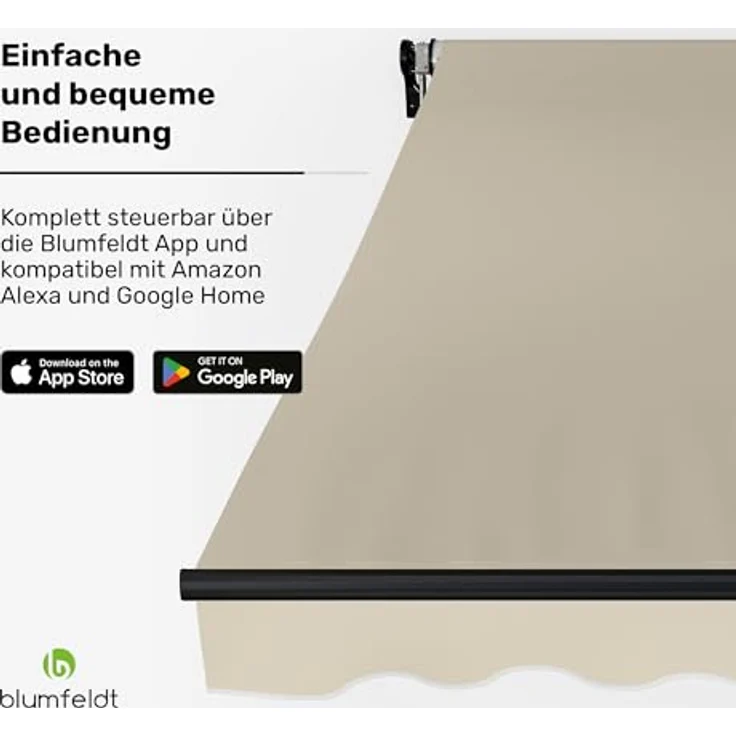 Blumfeldt CloudShade Markise 3m, elektrische Gelenkarmmarkise mit App & Fernbedienung, UV 30+ Schutz, Regenschutz, einstellbarer Neigungswinkel, Aluminiumrahmen, beige, 295x250 cm – Bild 2