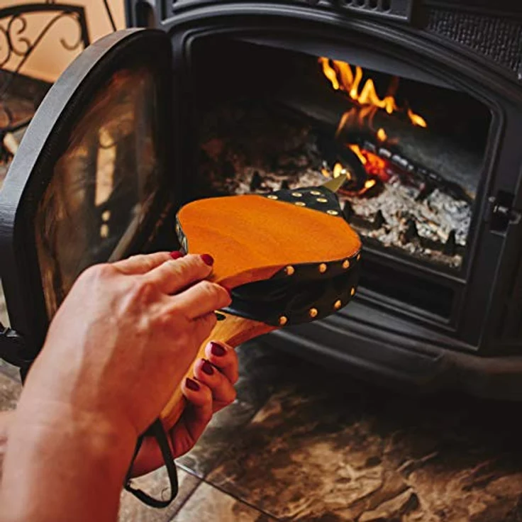 Blasebalg Grill & Kamin, rustikaler Handblasebalg, goldene Ziernägel, Luftbläser, 39 cm lang, braun-schwarz – Bild 2