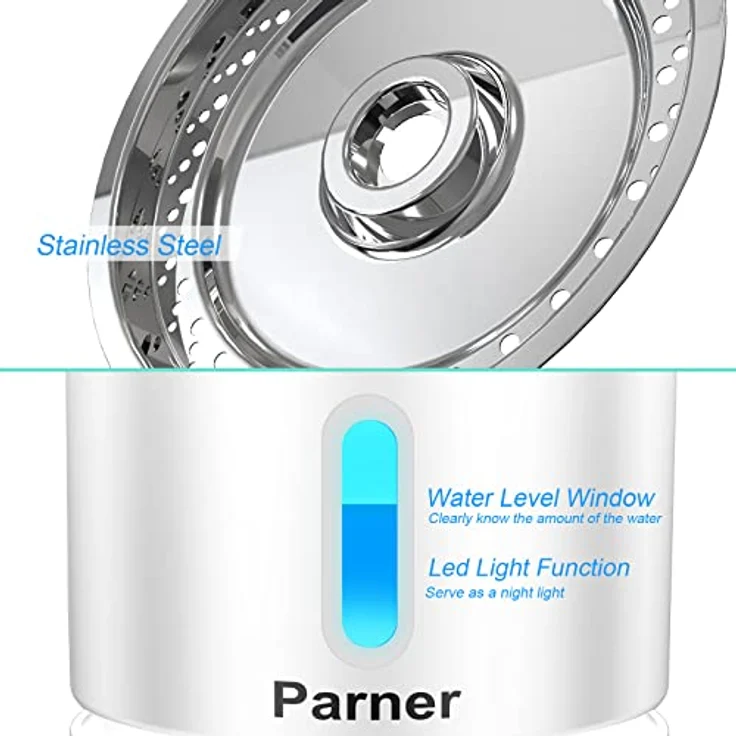 Parner Katzenbrunnen, Trinkbrunnen Wasserspender für Katzen mit Wasserstand Fenster, 2.4L Cat Water Fountain Rostfreier mit 4 Stück Hygienefilter & 1 Silikonmatte für Haustiere (WF01) – Bild 2