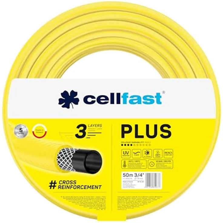 Cellfast Gartenschlauch PLUS 3-lagiger Wasserchlauch mit dauerhafter Verstärkung aus Garn höchster Qualität, druck- und UV-beständig, 25 bar Berstdruck, 50m, 3-4 zoll, 10-221 – Bild 2