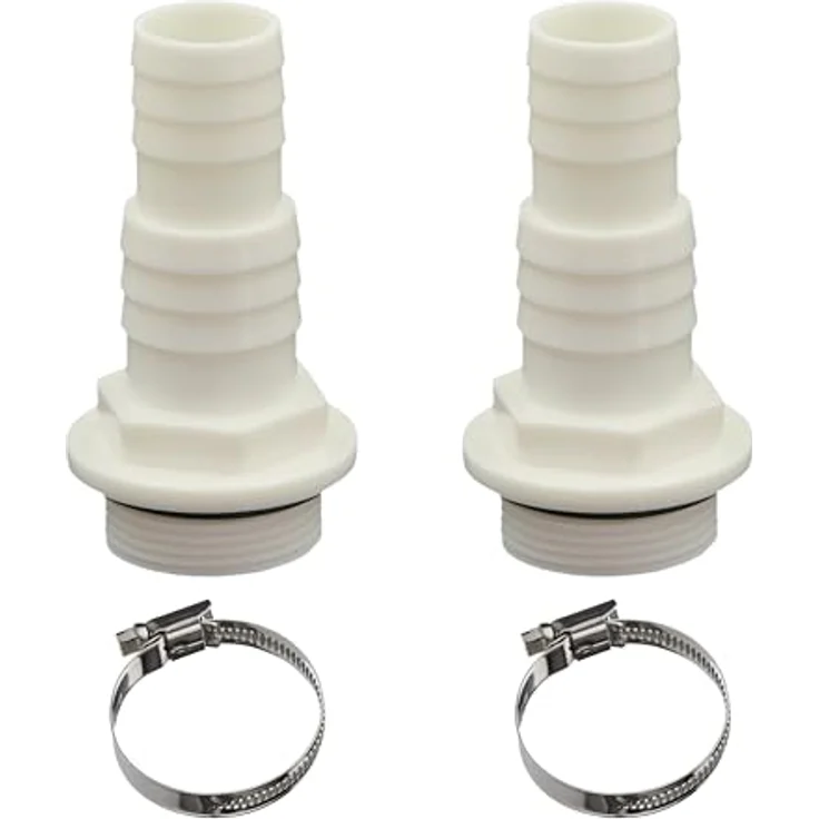 HAF 2x ABS Schlauchtülle O-Ring 32mm 38mm x 1 1/2", inkl. 2x Edelstahlschelle, bruchfest, weiß, für Poolfittings & Poolschlauch – Bild 7