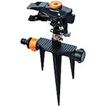 Fiskars Impuls-Sprinkler XL, Metallsprinkler mit Abstandsregelung, Sprühbild- und Rotationskontrolle, Ø 26 m Reichweite, Schwarz/Orange, 1023658