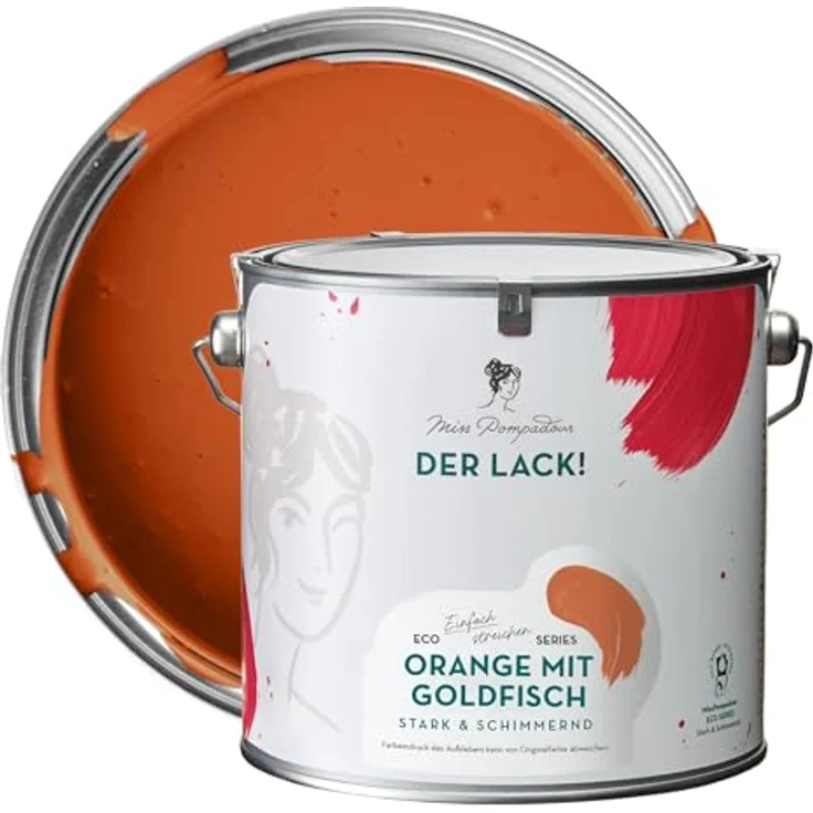 MissPompadour Holzfarbe Orange mit Goldfisch, 2,5L seidenmatte Möbelfarbe für Innen & Außen, witterungsbeständig, hohe Deckkraft, wasserbasiert – Bild 1