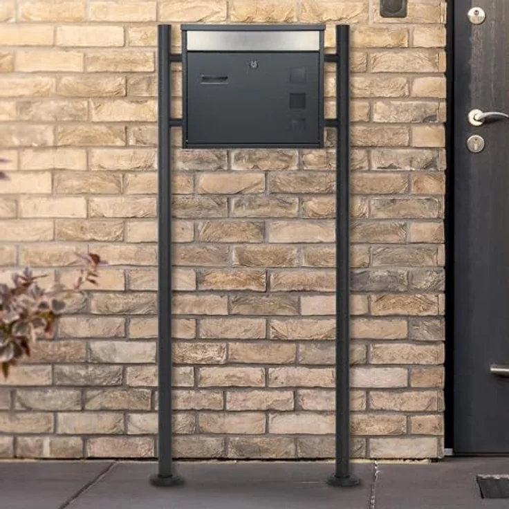 ML-DESIGN Standbriefkasten mit Zeitungsfach, anthrazit, inkl. Standfuß, 120 cm, wetterfest und abschließbar – Bild 1