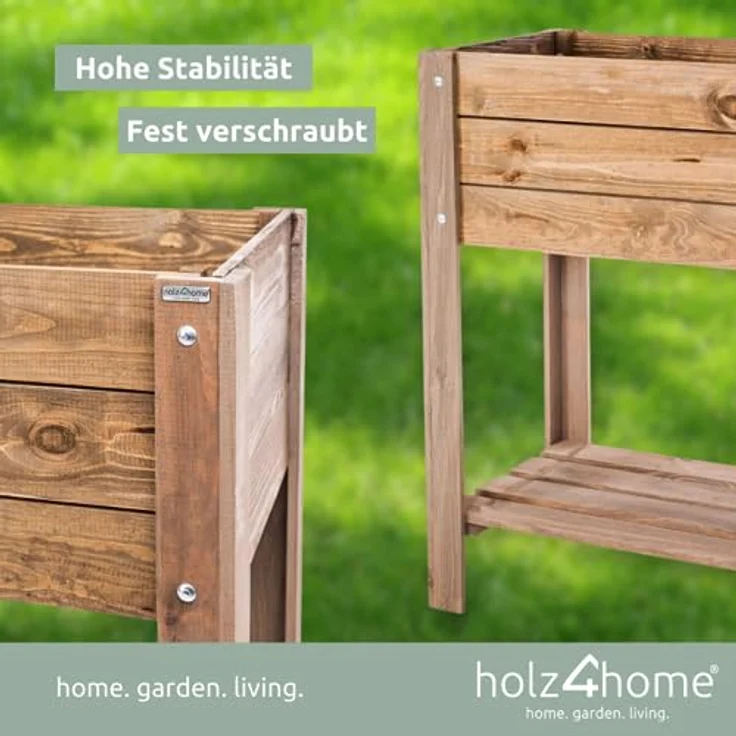 holz4home® Hochbeet aus Kiefer Braun | Inkl. Vlies-, Einlegefolie | 37 x 78 x 80 cm | Ideal für Garten, Terrasse & Balkon – Bild 2