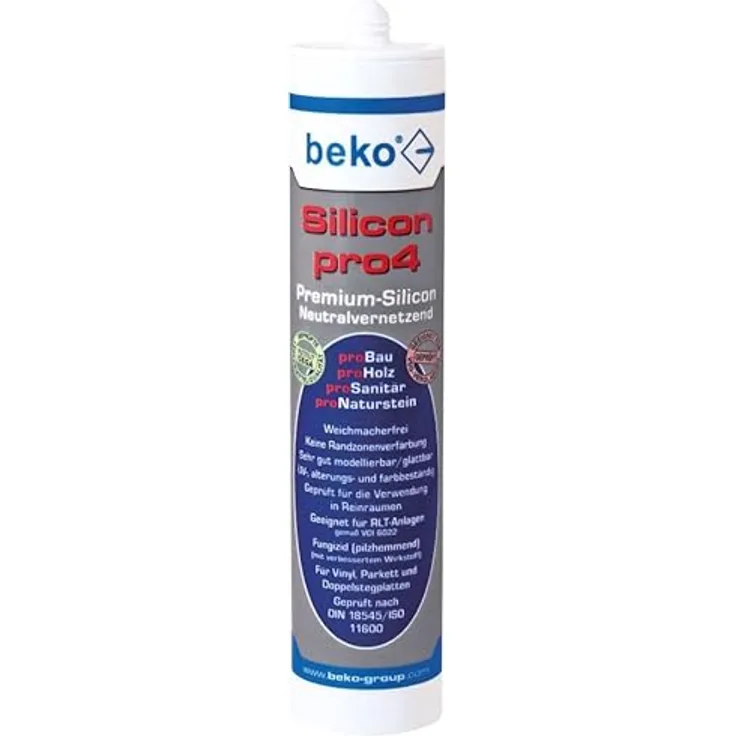 beko Silicon pro4 Premium, 310 ml transparente Dichtmasse mit hoher Volumenstabilität und einfacher Verarbeitung