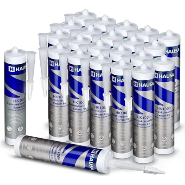 Hausa HAUSA High-Tack Montagekleber 24x 290ml weiß - extrem starker Alleskleber für Metall Stein Holz Spiegel elastischer MS Polymer Konstruktionskleber HK1000 für Innen Außen nasse trockene Oberfläche