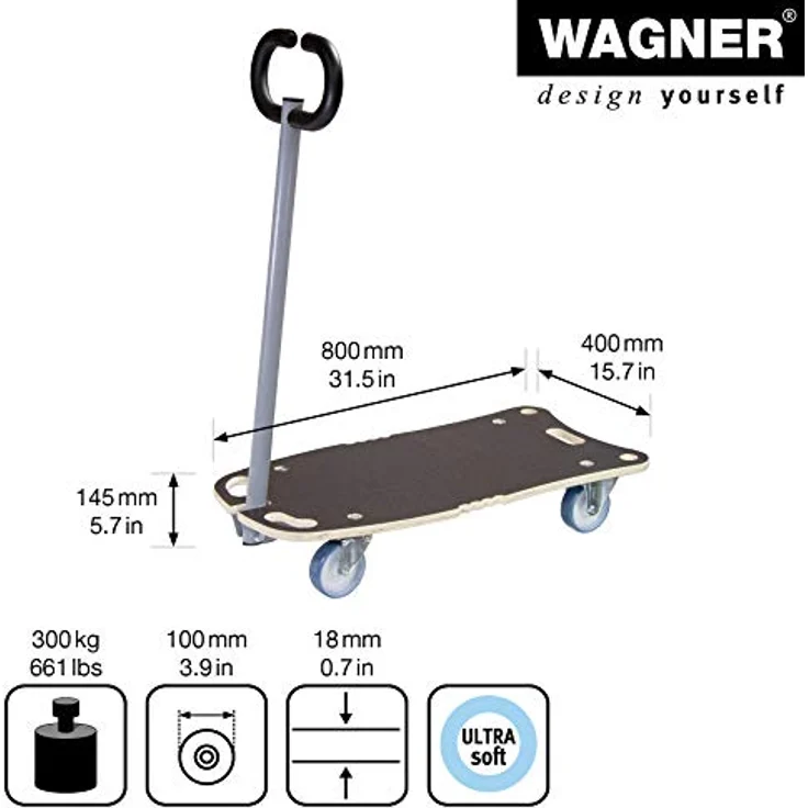 Transporthilfe MM 1187, 80 x 40 x 14,5 cm, softe Rollen Ø 100 mm, Rollenlager, Multiplex FSC®, Tragkraft 300 kg – Bild 2