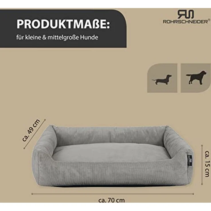 Rohrschneider Hundebett waschbar für kleine und mittelgroße Hunde mit Hundekissen Cord grau (ca. 70x50 cm) inkl. Gassibeutel – Bild 3