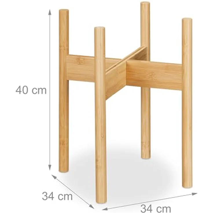 relaxdays Blumenständer Pflanzenständer im 3er Set, XL aus natürlichem Bambus, geeignete Höhen für Blumentöpfe bis 29 cm Durchmesser, Farbe: Natur – Bild 4
