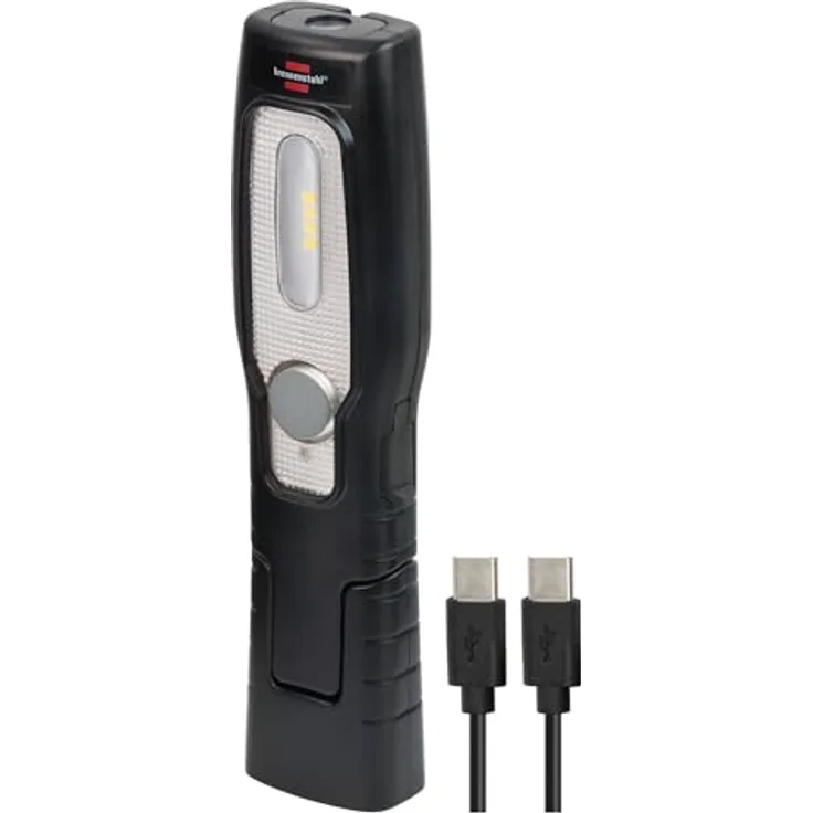 Brennenstuhl LED Akku Handleuchte HL 201 A, superhelle Arbeitsleuchte mit Akku (250 + 70lm, knickbarer Haltefuß, Magnet, Haken, USB C Kabel)
