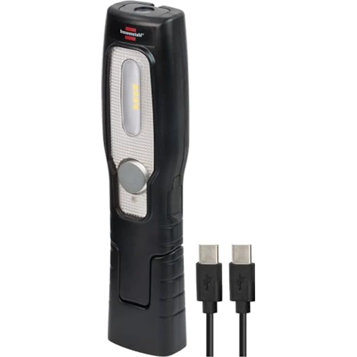 Brennenstuhl LED Akku Handleuchte HL 201 A, superhelle Arbeitsleuchte mit Akku (250 + 70lm, knickbarer Haltefuß, Magnet, Haken, USB C Kabel) – Bild 1