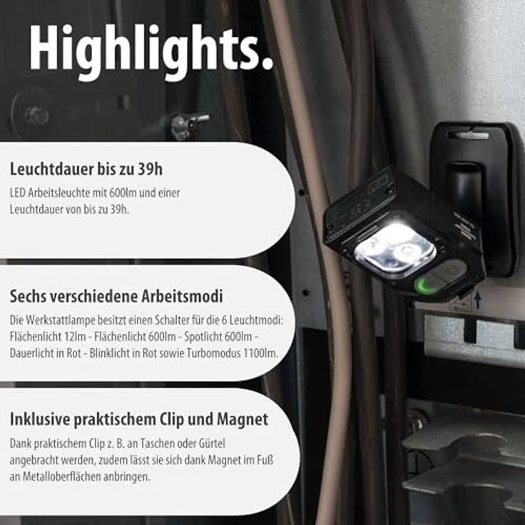 Brennenstuhl CL LED Akku-Arbeitsleuchte 5W 600lm, 360° drehbar, klappbar, IP54, inkl. Magnet und USB-C Ladefunktion – Bild 5