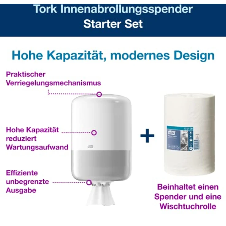 Tork Papierhandtuch Starter Pack - M2 Innenabrollungsspender mit Nachfüllpapier (275 Meter), weiß – Bild 3