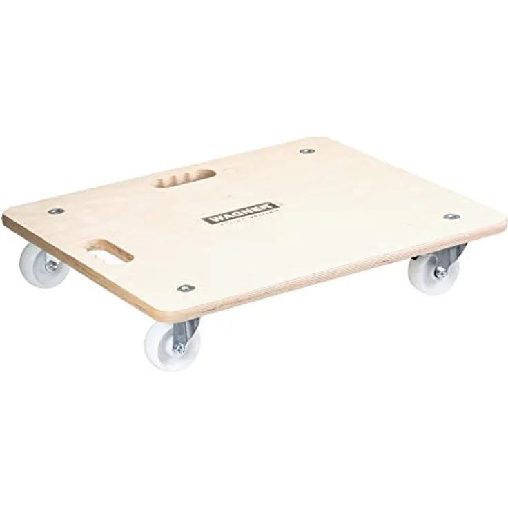 Transporthilfe MM 1116, 59 x 49 x 11 cm, harte Rollen Ø 75 mm, Rollenlager, 2 Bremsen, Multiplex FSC®, Tragkraft 250 kg