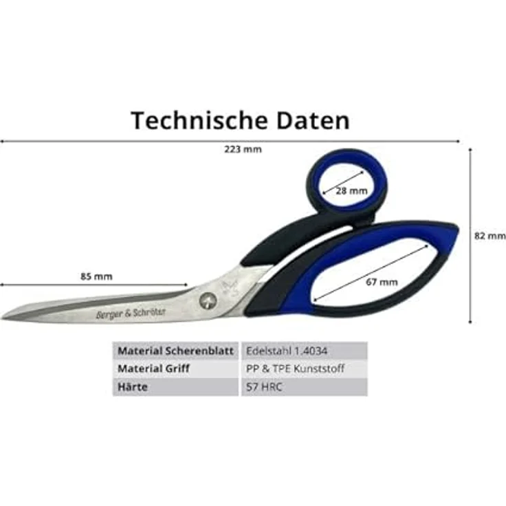 Berger + Schröter Gerade Schere für Glas- und Kohlefasergewebe, Microverzahnt, Edelstahl, ergonomischer Griff – Bild 5