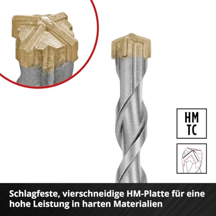 Einhell Original 7-tlg. SDS Plus Hammerbohrer-Set, 160 mm, aus 40Cr Werkzeugstahl mit vierschneidiger Hartmetallplatte und Zentrierspitze – Bild 4