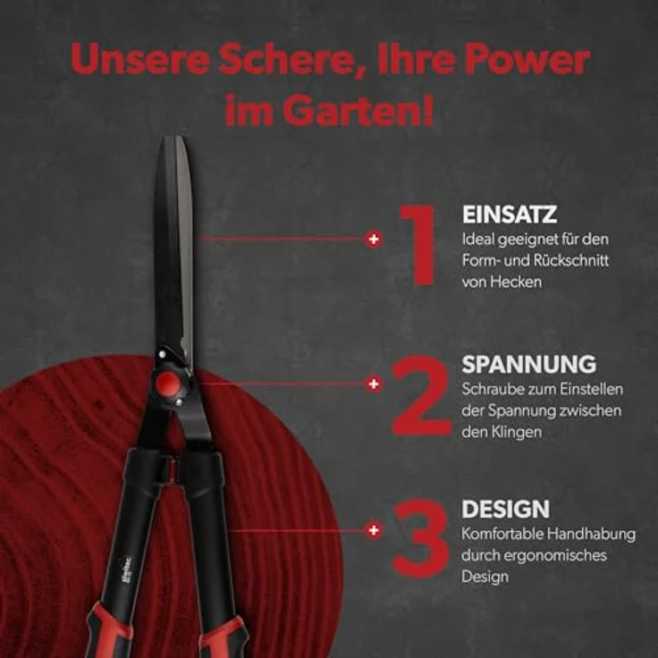 siwitec Heckenschere SG-30 | 62,5 cm Länge | Klingen aus Kohlenstoffstahl | Kunststoffgriff mit Gummierung | Schwarz-Rot – Bild 4