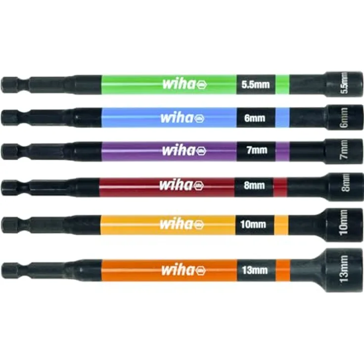 Wiha Steckschlüsselset 47035, farbcodiertes und magnetisches Set für Maschinenschrauber bis 79 Nm, 6-teilig