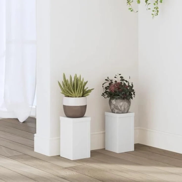 vidaXL Blumenständer Pflanzenständer 2 Stk. Weiß Holzwerkstoff 10x10x18 cm (2 St) – Bild 3
