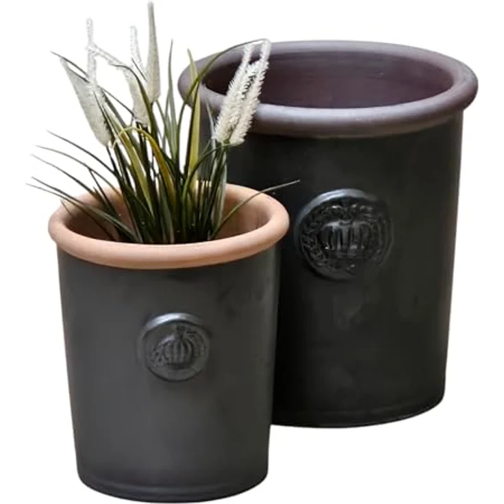 Teramico Pflanzgefäß Blumentopf Übertopf Krone Steinzeug glasiert Weiß Grau Türkis 34cm 45cm absolut Frostfest und witterungsbeständig (Anthrazit, 34cm x 38cm) – Bild 4