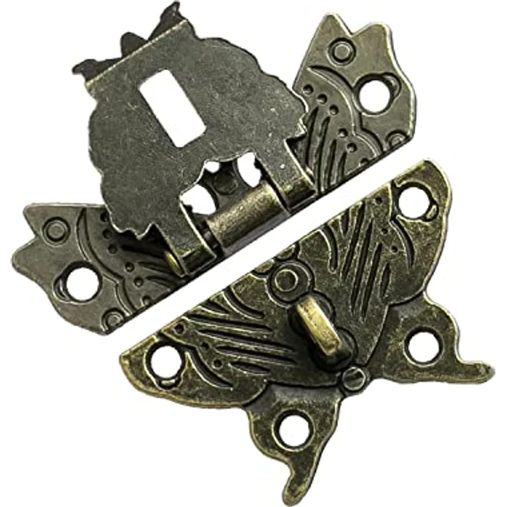 HMF Vintage Möbelbeschlag Schmetterling Verschluss mit Schlossöse, Hebelverschluss, 50 x 45 mm, Bronze – Bild 3