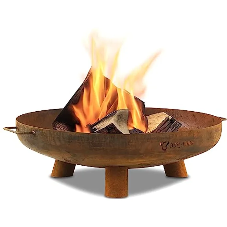 BBQ-Toro Feuerschale Ø 70 cm | Rostoptik | Outdoor Feuerstelle mit DREI Standbeinen und Zwei Griffen | Feuerschalen für den Garten, Brennschale, Garden Fire Pit, Fire Bowl, Feuerwanne