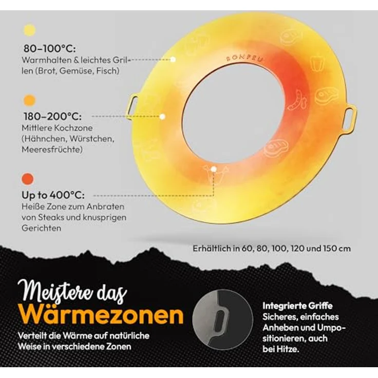 BonFeu Plancha Feuerplatte Ø120cm, 6mm Dick, Hochwertige Grillplatte aus Stahl für Feuertonne und Feuerschale – Bild 4
