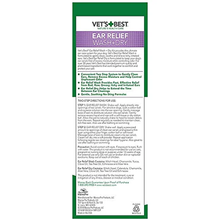 Vet's Best Dog Ear Cleaner Kit, Multi-Symptom Ohrreinigung und Linderung, alkoholfrei, mit natürlichen Inhaltsstoffen – Bild 2