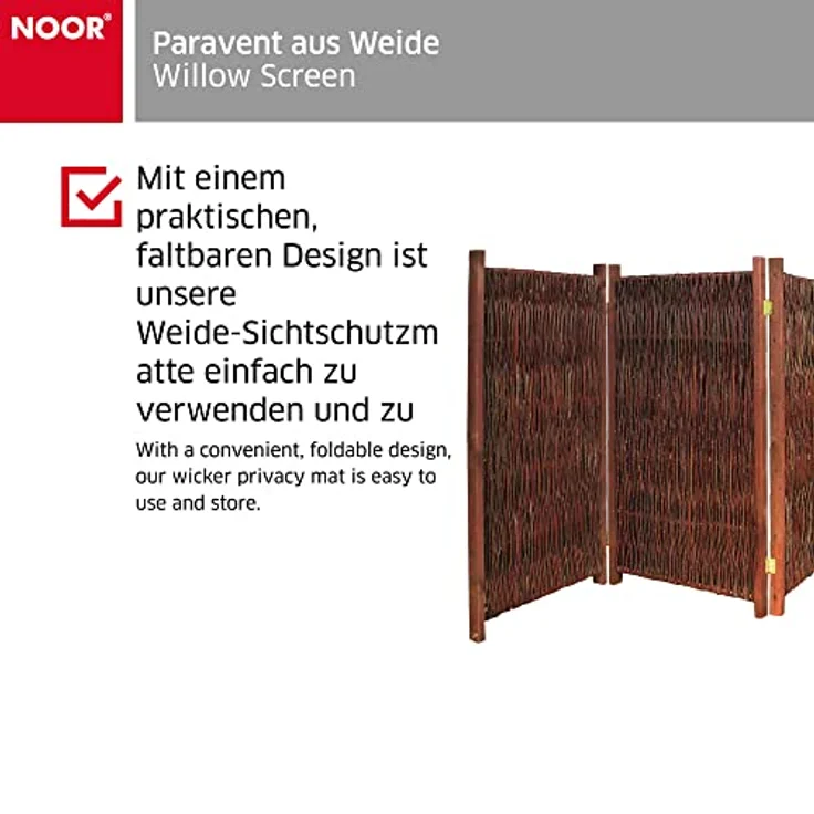 Noor Paravent aus Weide Sichtschutz 120 x 240 cm, 4-teilig I Garten-Weidenparavent mit starkem Kiefernholzrahmen I Faltbarer Balkonschutz zur einfachen Aufbewahrung – Bild 2