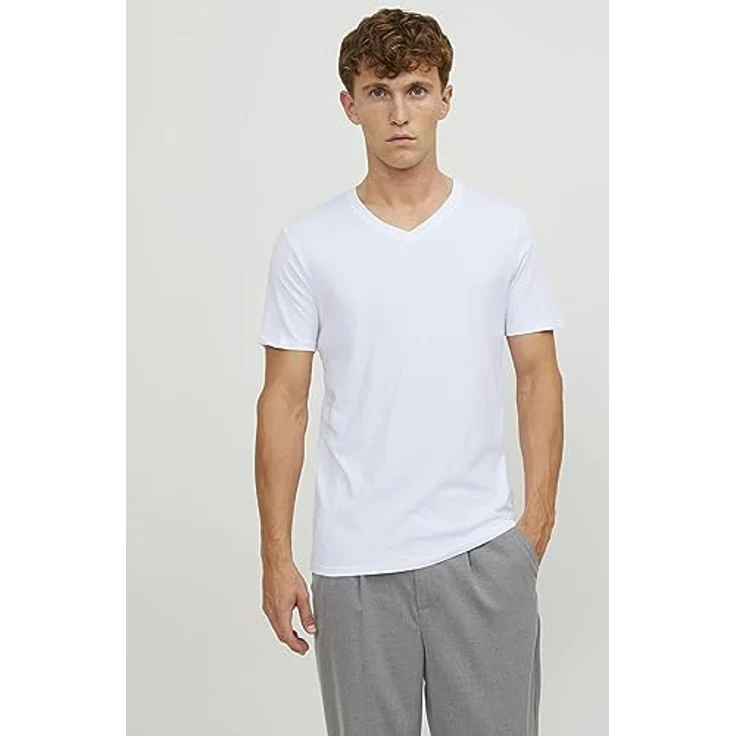 Jack & Jones Basic V-Shirt für Herren, Weiß, aus hochwertigem Jerseystoff, Größe XL – Bild 3