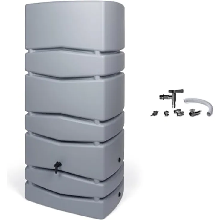 Kreher Aqua Tower Wassertonne, 650 Liter, Stein-Grau, mit Wasserhahn und Füllautomat