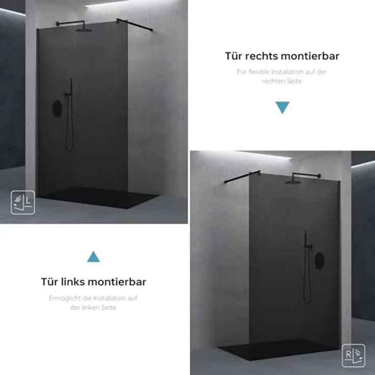 doporro Walk-in-Dusche Duschwand Bremen1VG, dunkelgrau, 8mm ESG-Sicherheitsglas, NANO-Beschichtung – Bild 9