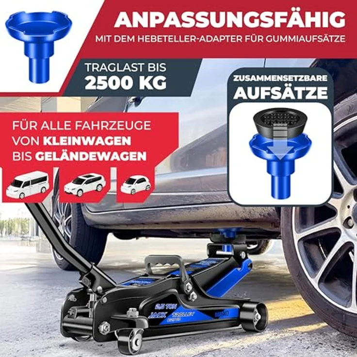 Masko Wagenheber hydraulisch Flache Hubhöhe + 2x Gummiauflage + Handschuhe KFZ Rangierwagenheber hydraulischer 360° Rollen Heber Unterstellbock, 2,5 Tonnen, Schwarz – Bild 7