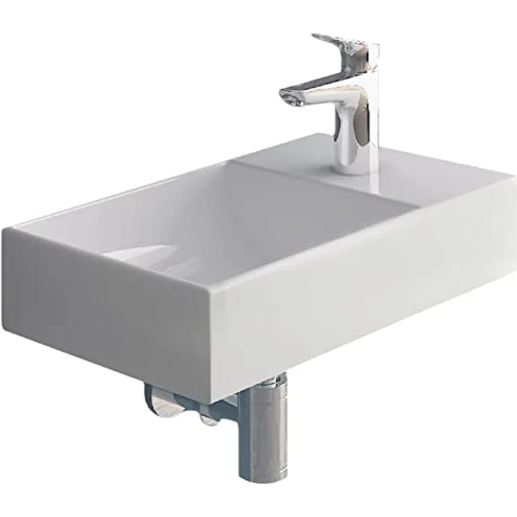 Alpenberger Keramik Waschbecken Klein Gäste WC Lösung | Mini Handwaschbecken | Designer Wandwaschbecken | Kleiner Waschplatz zur Wandaufhängung | Badwaschtisch 45 cm Breit | Pflegeleichtes Becken – Bild 1